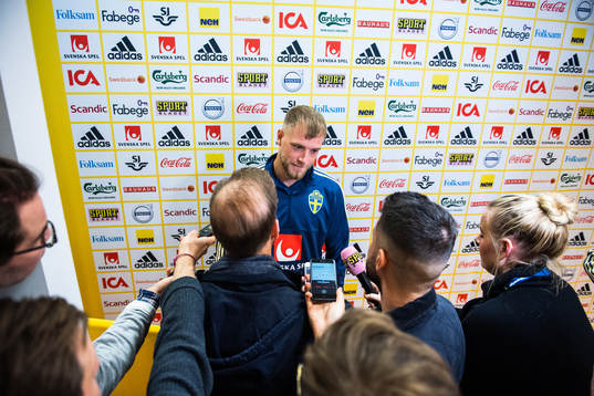 John Guidetti of Sweden in the mixed zone