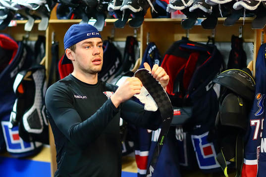 Linköpings Filip Karlsson före ishockeymatchen i SHL