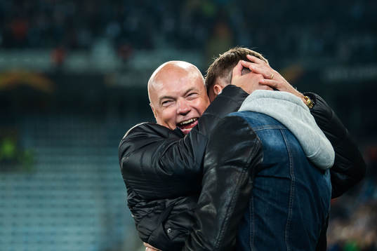 Pontus Jansson and Uwe Rösler, head coach at the honoring of Markus Rosenberg of Malmö FF