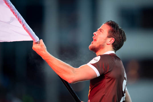 Sondre Solholm Johansen of Mjøndalen celebrates