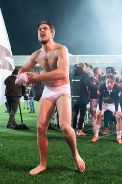Sondre Solholm Johansen of Mjøndalen celebrates