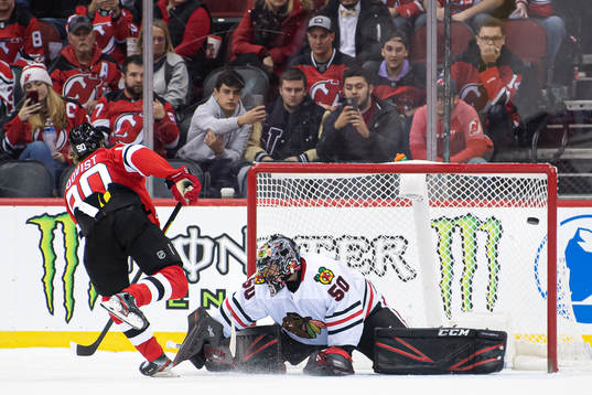 New Jersey Devils Jesper Boqvist scores a penalty shot