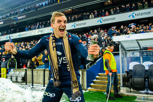 Kristoffer Løkberg of Viking celebrates