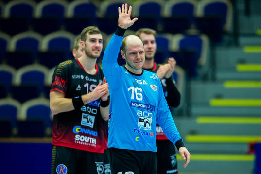 HK Malmös målvakt Oscar Jensen jublar