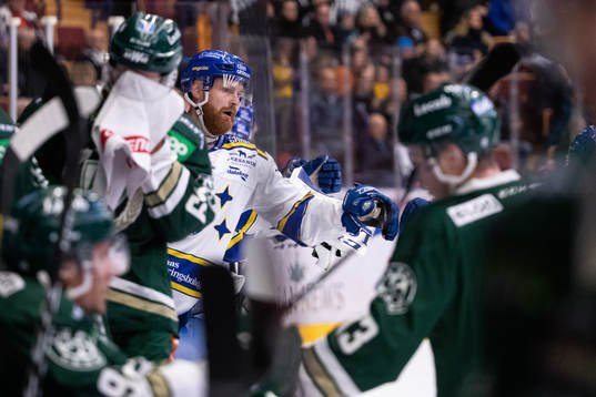 Leksands Mattias Ritola jublar i båset