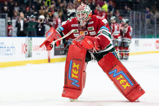 Frölundas målvakt Niklas Rubin jublar framför klacken