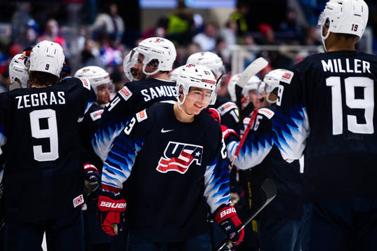 Bobby Brink of USA celebrates