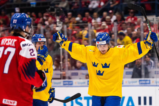 Nils Höglander of Sweden celebrates the 3-0 goal