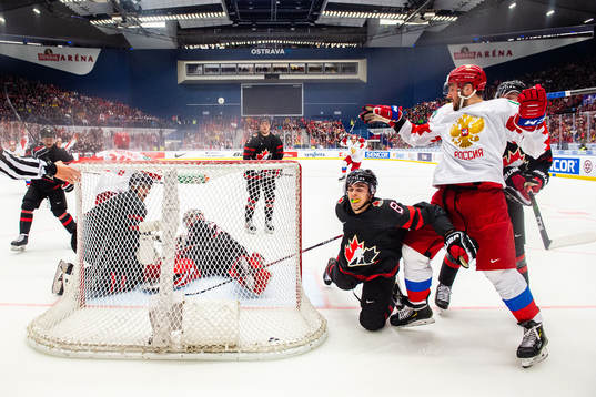 Grigori Denisenko of Russia scores the 1-2 goal behind