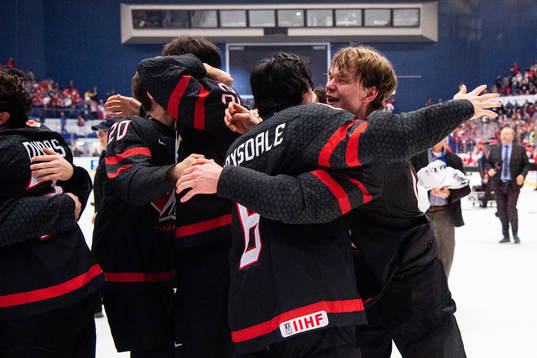 Bowen Byram of Canada celebrates