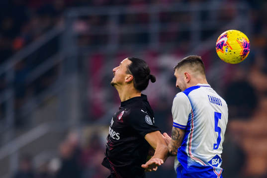 Zlatan Ibrahimovic of Milan and Julian Chabot of Sampdoria