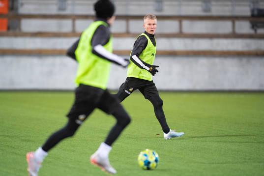 under en träning med Häcken den 7 januari 2020 i Göteborg.
