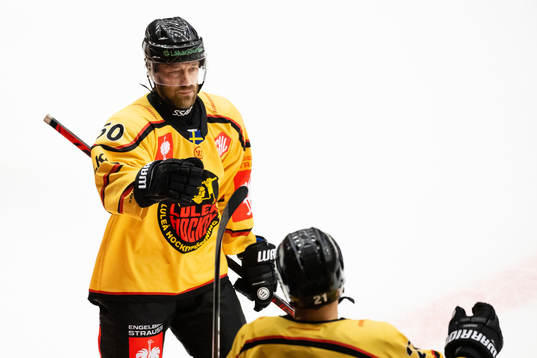 Daniel Sondell of Luleå celebrates scoring 0-2 with team