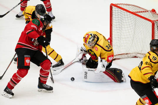 Goalkeeper Joel Lassinantti of Luleå with a save