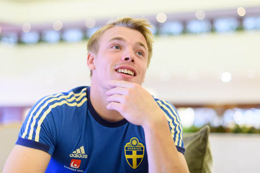 Goalkeeper Isak Andersson is being interviewed