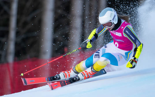A handout photo made available by the Olympic Information Service of the International Olympic Committee show Hanna Aronsson Elfman SWE in action during run 1 of the Alpine Skiing Womenís Giant Slalom at Les Diablerets Alpine Centre. The Winter Youth Olympic Games, Lausanne, Switzerland, Sunday 12 January 2020. 