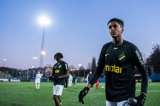 s Abdi Hakim Ali efter träningsmatchen I fotboll mellan AIK och Västerås den 25 januari 2020 i Stockholm.