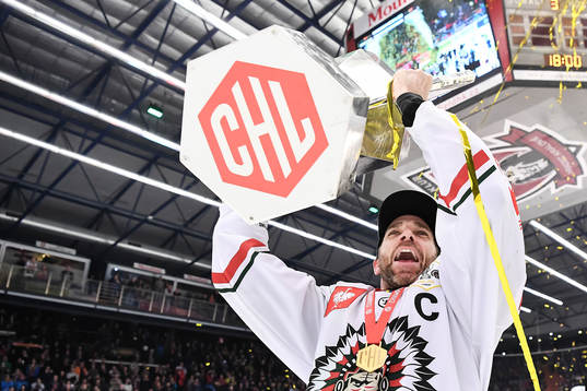 Joel Lundqvist of Frölunda celebrates with the trophy