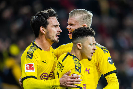 Achraf Hakimi, Erling Braut Haaland and Jadon Sancho of