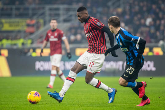Rafael Leao of Milan and Nicolo Barella of Inter