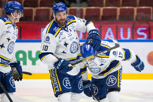 Leksands Johan Fransson jublar med Daniel Olsson Trkulja