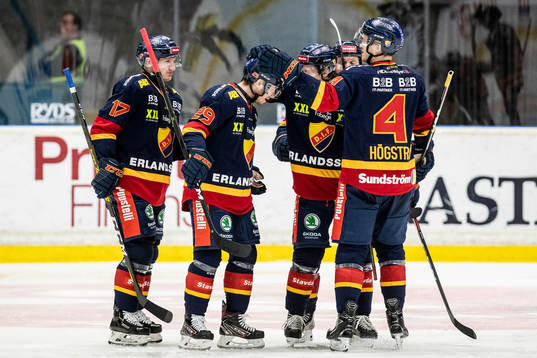 Djurgårdens Sebastian Strandberg jublar med Henrik