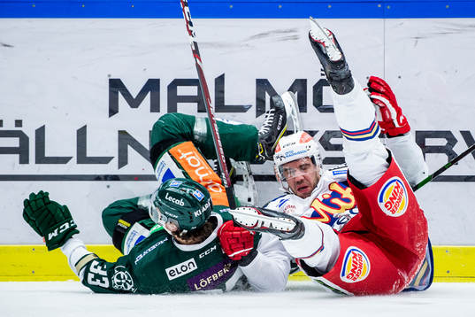 Färjestads Albert Johansson och Malmö Redhawks Jesper