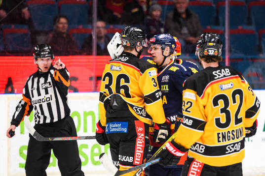 Djurgårdens målvakt Niklas Svedberg och Tom Nilsson bråk