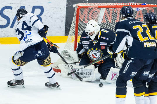 Visby/Romas Erik Palm och Borlänges målvakt Alexander