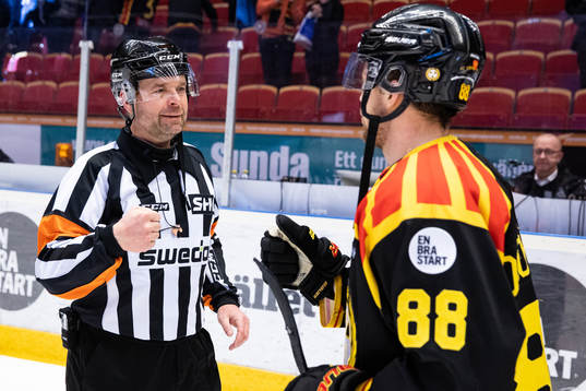 Domare Patrik Sjöberg och Brynäs Jaedon Descheneau