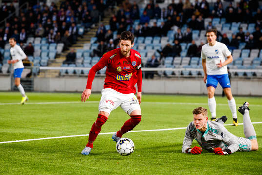 Falkenbergs  Tibor Joza och målvakt Johan Brattberg
