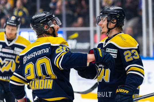 s Linus Sandin jublar med Lias Andersson som gjort 1-0
