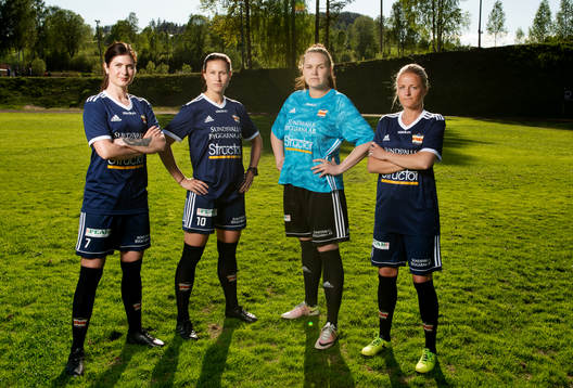 Marielle Bergman, Jenny Nordenberg, Målvakt Sara Svensson och Marlene Ejerås den 4 juni 2020 i Kovland.