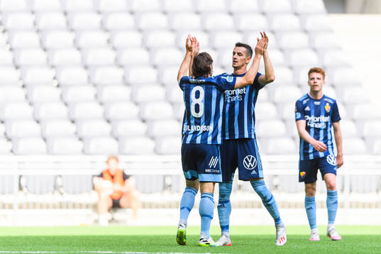 Djurgårdens Kevin Walker och Haris Radetinac jublar