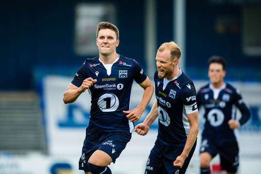 Andreas Eines Hopmark of Kristiansund celebrates after scoring the 2-2 goal