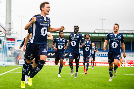 Andreas Eines Hopmark of Kristiansund celebrates after scoring the 2-2 goal