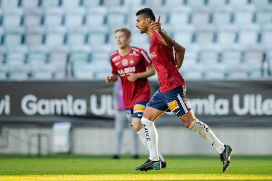Örgrytes Ailton Almeida jublar efter att han kvitterat till 1-1