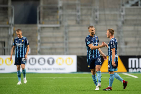 Djurgårdens Jesper Karlström och Elliot Käck jublar