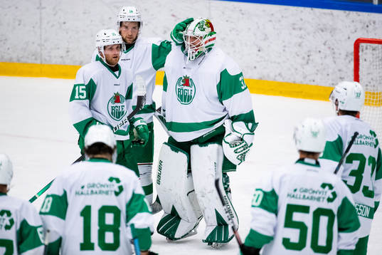 Rögles målvakt Johan Gustafsson jublar med lagkamrater