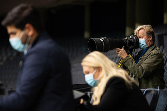 Members of media, including Jonas Ekströmer of TT, wearing