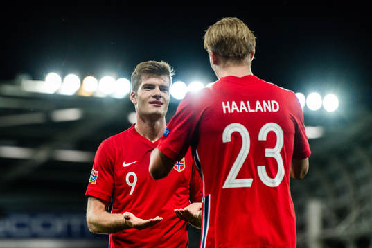 Alexander Sørloth and Erling Braut Haaland of Norway