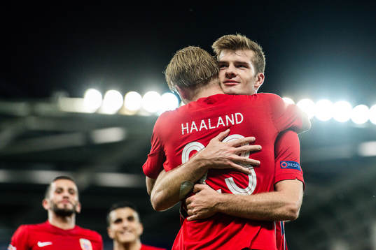 Alexander Sørloth and Erling Braut Haaland of Norway