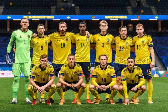 The starting eleven of Sweden pose for a team photo