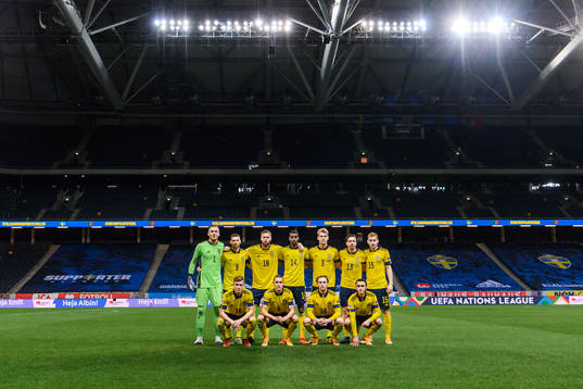 The starting eleven of Sweden pose for a team photo