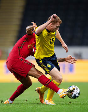 Joao Cancelo of Portugal and Dejan Kulusevski of Sweden