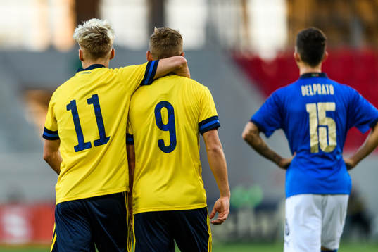 Pontus Almqvist and Jesper Karlsson of Sweden celebrate the 2-0 goal
