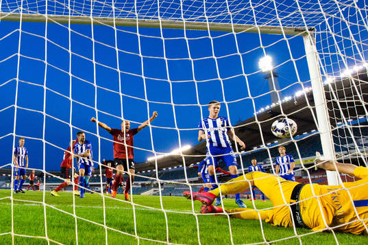 Kamil Wilczek of FC Köpenhamn celebrates and Emil Holm of