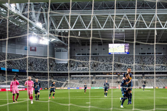 Fredrik Ulvestad and Jesper Karlström  of Djurgården celebrate after scoring 2-1