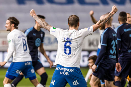 IFK Norrköpings Eric Smith jublar efter 1-1 av Alexander Fransson , ej i bild, 