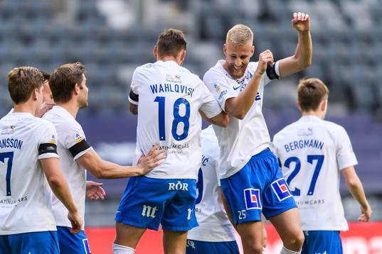 IFK Norrköpings Linus Wahlqvist och Simon Thern jublar